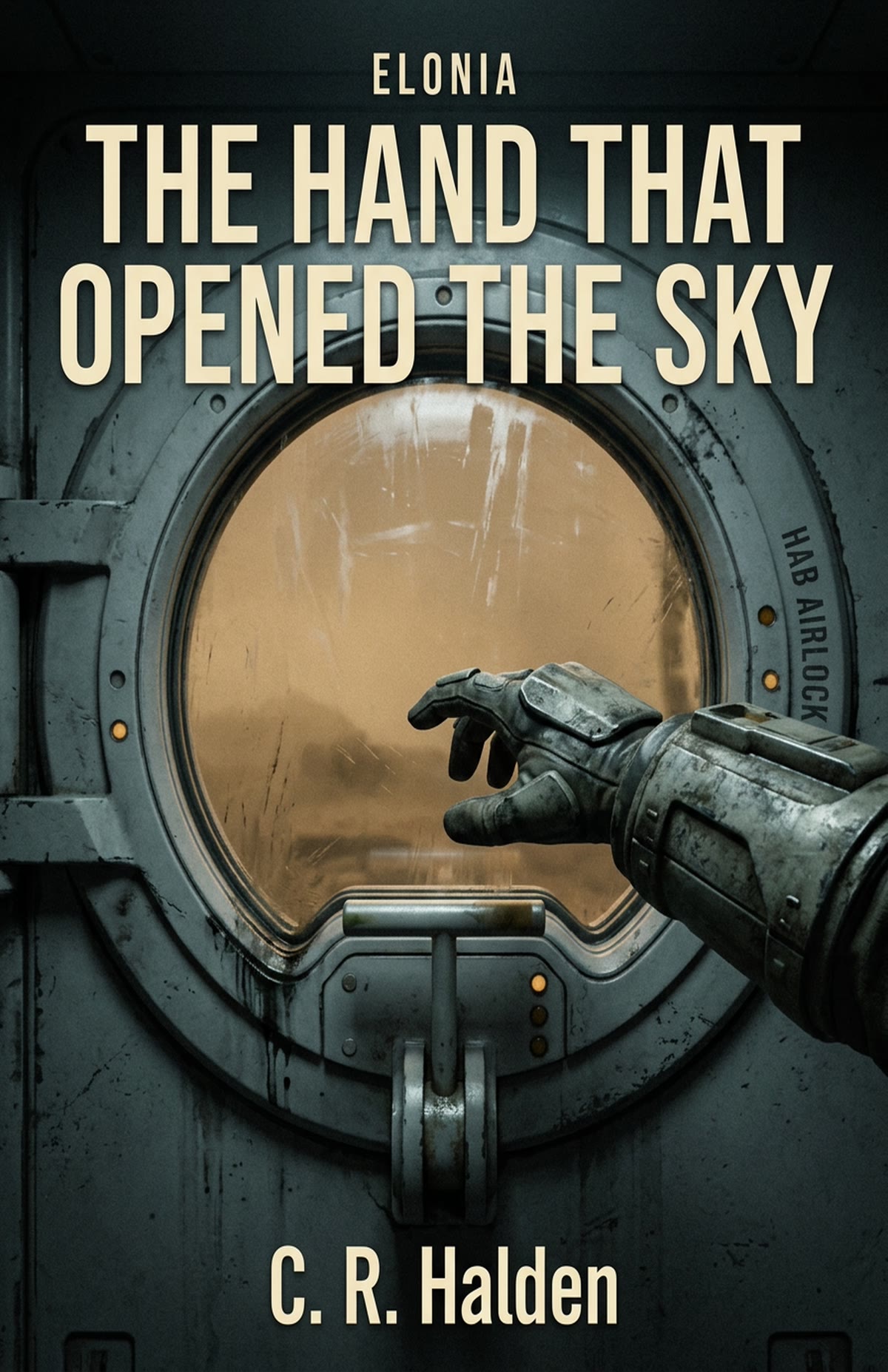 Cover: a gloved hand near a hatch lever — Elonia: The Hand That Opened the Sky